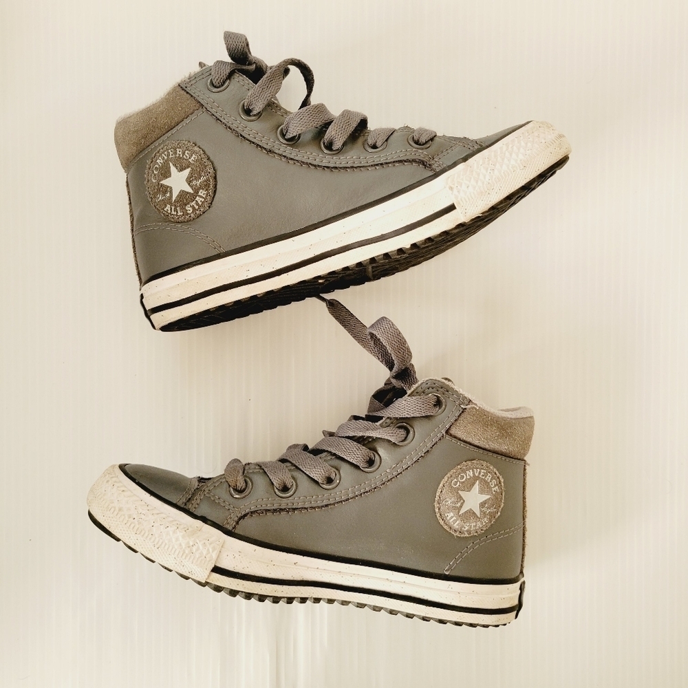 Converse Boys Winter High Top Soft Fur Lined Gray Leather All star Sneakers  2